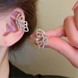 Ximdble Vintage Crystal Butterfly Ear Cuff Earrings Rhinestone Butterfly Cuff Earrings Silver Cz Butterfly Ear Climber Earrings Hollow Butterfly Ear Cartilage Cuff Earrings for Women (Left)