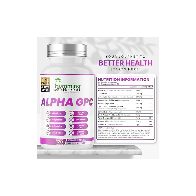 Humming Herbs Alpha GPC Complex 11-in-1 – Alpha-GPC, Lion’s Mane,