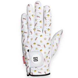 SKIVE Golf - Premium Golf Glove - 100% AAA Cabretta Leather | Cool Golf Gloves | Serious Grip, Feel, Performance | Mens Golf Gloves Left Hand | Funny Golf Gloves (Breakfast Ball, Large, Left Hand)