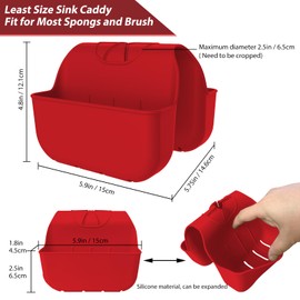 OKeanu Sponge Holder for Kitchen Sink, Silicone Sink Saddle Caddy Organizer Rack, Sponges Holder Over Faucet, Hanging Kitchen Organizer Accessories Rack Basket - Red