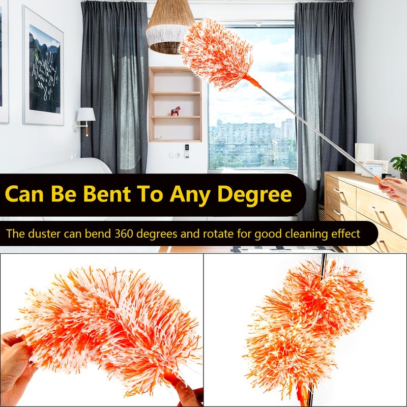 20-49inches Extendable Microfiber Feather Duster with 10pcs Replaceable Heads, Extra