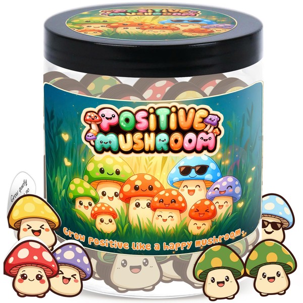 Positive Mushroom Jar with 60 Daily Affirmation Cards, Emotional Support