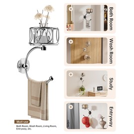 Hand Towel Holder for Bathroom, Towel Hooks for Bathroom with Candle Holder, Wall Mounted Towel Hook for Hanging, Rustic Wall Towel Ring, Towel Racks for Bathroom Decor and Accessories, Slivery