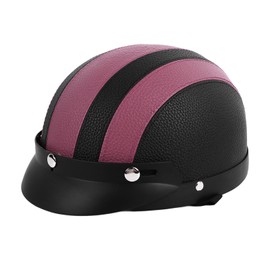 Half Helmet Breathable Sun Blocking Retro Safe PU Leather Motorcycle Helmet for Men Women Black Pink Leather