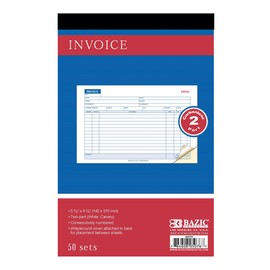 BAZIC Invoice Book, 50 Sets 5 9/16" x 8 7/16" 2-Part Carbonless, White & Canary, Bound Wraparound Cover (50 Sets/Pack), 72-Packs