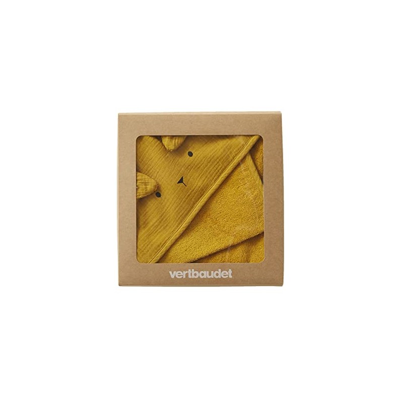 VERTBAUDET Organic Collection: Hooded Bath Towel & Wash Mitt, mustard