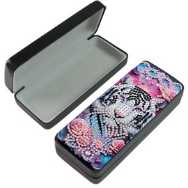 Tontut Estuche para gafas con kit de pintura artística de diamantes 5D, caja de almacenamiento para gafas DIY con diseño de leopardo y flores, estuche de cuero hecho a mano para regalo artesanal con d