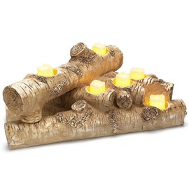 Mumufy Faux Wood Resin Logs Tea Lights Candle Holder Rustic Wood Tealight Candle Holder Decorative Fireplace Candle Holder for Christmas Home Wedding Decoration Table Centerpiece