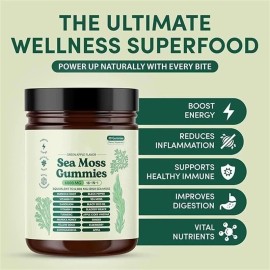 16 in 1 Organic Sea Moss Gummy | Irishmoss Extract 6000Mg | Green Apple Flavor