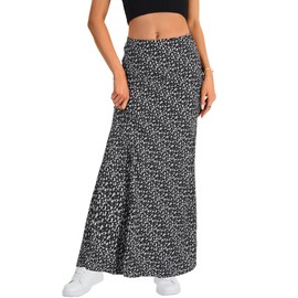Vrtige Women's Summer Trendy Boho Skirts Elasticized High Waisted A Line Maxi Skirt Black Medium