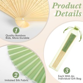 Tatuo 80 Pcs Hand Fans Bamboo Silk Folding Fans Handheld Fans Foldable Fans Makeup Fans Chinese Decorative Folding Fans Cosplay Decorations Men Women Party Festival Performance(Sage Green)