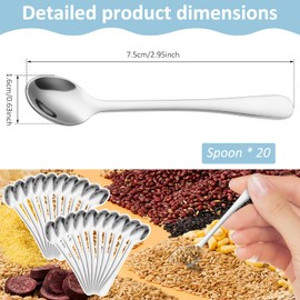 20 Pcs Mini Spoons, Tiny Stainless Steel Spoons for Spices Jars, Mini Size 2.95" Espresso Spoons, Mini Coffee Spoon Cute Little Scoops Small Condiment Spoons for Dessert Spices Salt Sugar Pepper Honey