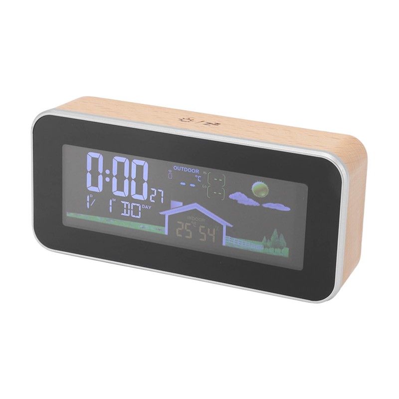 Digital Projection Alarm Clock VA HD Color Screen Wooden Weather
