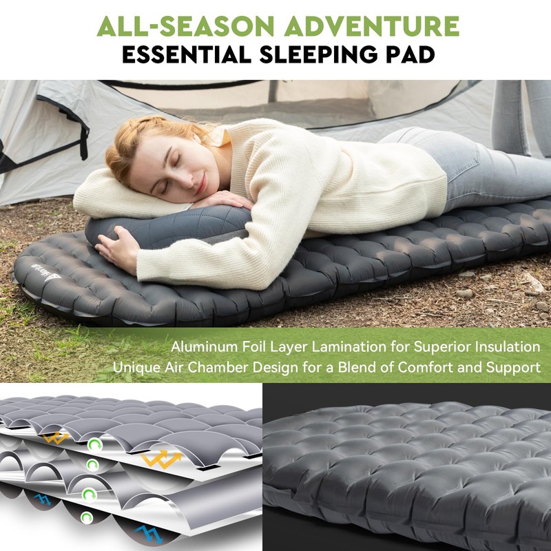 HIKENTURE Sleeping Pad, 6.2 R-Value Insulated Camping Mat with Pump