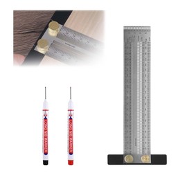 LNGJIN 200 mm Aluminium Ruler in T-shape with Normal Black and Red Markers, T-Square Ruler, Stainless Steel T-Hole Ruler, Aluminium Alloy T-Square Ruler, Positioning Measuring Tools