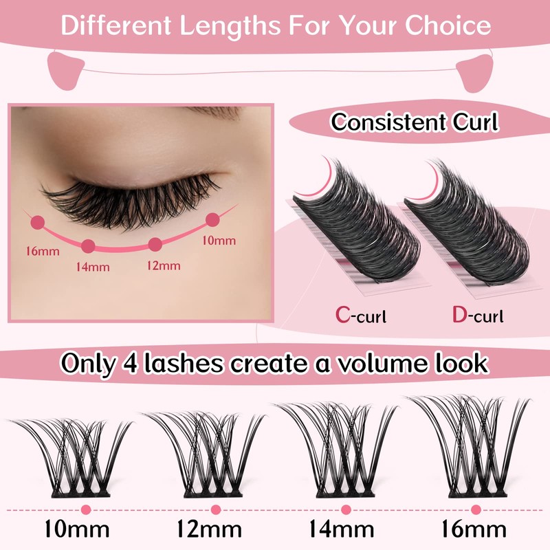 Cluster Eyelashes, Pack of 72 Individual Eyelashes, Eyelash Clusters, DIY
