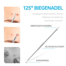 Akne Mitesserentferner Mitessern Set mit Großem Kegelnadel & Dreieck-Hakennadel – Edelstahl Komedonenquetscher für Tiefes Ausdrücken Von Mitessern, Akne & Unreiner Haut – Gesichtspflege Werkzeug