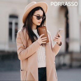 PORRASSO Women Wallets Elegant Purse Ladies Wallet Card Holder Multi-Compartment Wallet Phone Bag Change Pouch Brown