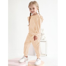 ESHOO Girls Clothes Kids Velvet Tracksuit Little Girls Outfits Ruffle Long Sleeve Sweatshirt Sweatpant Kids Leggings Set for 2-10 Years