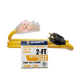 30 Amp to 110 Adapter L5-30P or TT-30P to LIT 3-Way Outlet Splitter by Journeyman Pro - 125 Volt, 30A to 15A-20A, 10AWG 3-Prong Locking Triple Tap 5-20R for RV Generators (L5-30P (2FT))