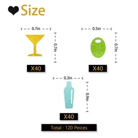 120 Martini and Cocktail Shaker Confetti, Green Glitter Olive Fruit Confetti for Bachelorette Party, Martini Cut Out for Cocktail Night Party Table Decoration