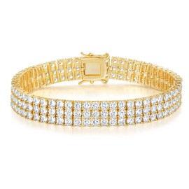 Gemsme 3 Row Tennis Bracelets, 18K Gold Plated Cubic Zirconia Classic Tennis Bracelet for Women