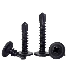 FandWay 100Pcs Wafer Head Self Tapping Screws Metal,M4.2x13mm Self Drilling Screws for Steel,Modified Truss Head Tek Screw,Black Oxide Sheet Metal Screw for MetalWork Aluminum Wood Plastics.
