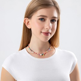 JUNYANGY Initial Necklaces for Women,Colorful Beaded Choker Necklaces for Women Gifts Bohemian Letter Choker Necklace Jewelry for Women Birthday Gifts