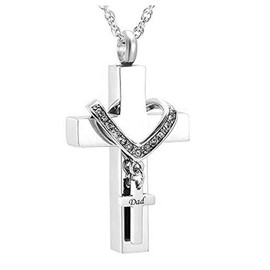 MEMORIALU Cross Dad Urn Necklaces for Ashes Cremation Crucifix Keepsake Memorial Men Stainless Steel Pendant Necklace