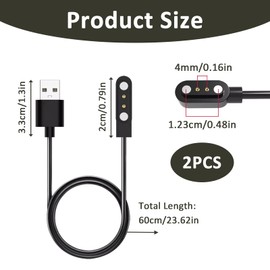 2 Stück Smartwatch Ladekabel 2 pin 4 mm, Magnetisches Ladegerä Kompatibel mit Ticwatch GTX YAMA SW022 AGPTE LW11 LS05 RT LS05S, Smart Watch Ladegerät USB Schnellladekabel mit Schnelles Aufladen
