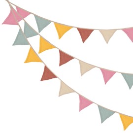 PATIKIL 8.5Ft Pennant Banner Flags Set of 2, 10Pcs Double-side Cotton Fabric Flags Garland Triangle Bunting for Birthday Party Room Decoration, Multicolored Series