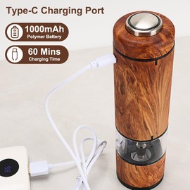 Electric Salt and Pepper Grinder Set Rechargeable, Automatic Salt and Pepper Grinder, One-Handed Operation, Salt and Pepper Shakers Set Electric with LED light, Adjustable Coarseness (Wood)