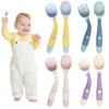 GGUFAY 8 Pieces Toddler Feeding Training Spoon and Fork Tableware, Learning to Eat Cutlery, Easy Grip, Heat-Resistant, Flexible Learning Spoon Forks, BPA-Free, Baby Learning Spoon (Green + Pink +