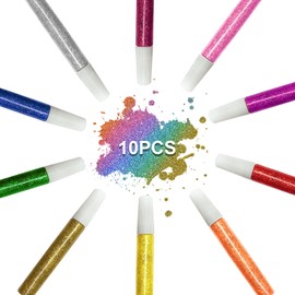 Mesen Pack of 10 Glitter Glue Original Glitter Glue for Crafts, Decorating and Creative Design in Tube with Fine Dosing Tip, DIY Arts and Crafts Glitter Pens