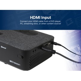 Emerson EVP-2001C 150" Portable Projector with 100" Portable Screen, Bluetooth, HDMI & USB Inputs, Dual Speakers, and Carrying Case – Ideal for Movie Nights, Home Entertainment, and Presentations