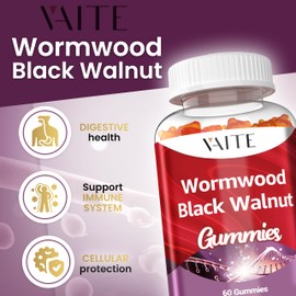 Black Walnut Wormwood Gummies - Herbal Supplement with Artemisia Annua Herb & Juglans nigra Hull for Digestive Wellness & Natural Body Cleanse, Non-GMO & Gluten Free Supplements - 60 Gummy Chewables