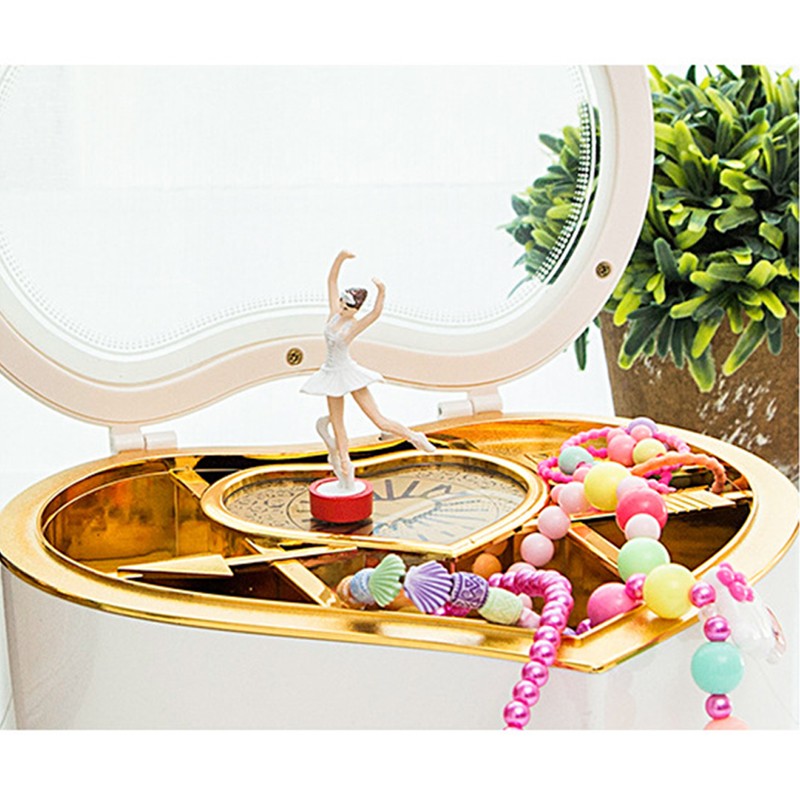 Heart Shape Dancing Ballerina Music Box Jewelry Box Carousel Swivel