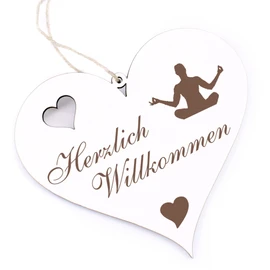 Herzlich Willkommen Sign, Yoga Lotus Seat, Decorative Heart Wooden Welcome Sign, Door Sign, Decorative Sign, Door Decoration