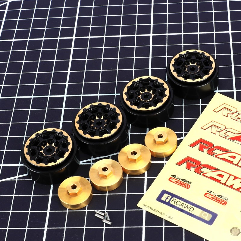 RCAWD 1.2" SCX24 Beadlock Wheels Full Brass & Wheel Hex