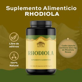 TIBET NATURA - Rhodiola Rosea - 60 Cápsulas 500 mg c/u - Suplemento Alimenticio -Sin Azúcar - Hongos Adaptógenos - 100% Natural - Energía y Enfoque