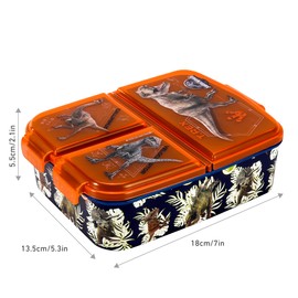 Zawadi Global Jurassic World Kids Childrens Multi Compartment Rectangular School Travel Lunch Food Box Sandwich Bento Container, BPA Free