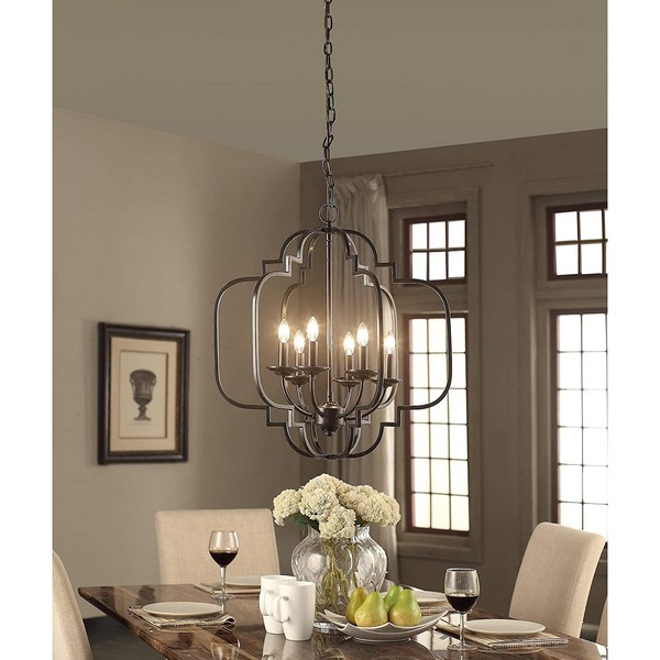 Saint Mossi Black Farmhouse Chandelier with 6 Lights,Lantern Metal Pendant Lighting for Dining Room,Living Room,Kitchen,Foyer,W23"x H26" with Adjustable Chain