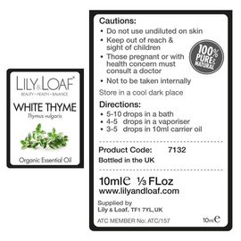 Lily & Loaf White Thyme Organic Essential Oil (Thymus vulgaris) | 100% Pure & Natural | 10ml