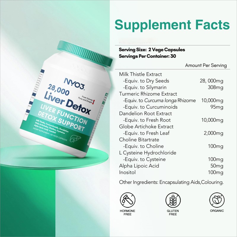 NYO3 Milk Thistle 200mg Liver Detox Supplement with Dandelion Root