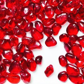 0.89LB Red Aquarium Glass Stones Sea Glass Pebbles for Fish Tanks Decorations Aquarium Gravel Fish Tank Rocks, Glass Gems Stones Beads Pebbles Rock Sand for Vase Filler Fish Turtle Tank Decorations