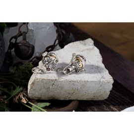 Windalf Silia Harmony Ball Pendant 3.8 cm with Garnet Angel Caller Handmade 925 Sterling Silver, Fabric jewellery bag, Garnet