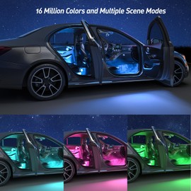 Honalia LED Car Lights Interior, Lights for Car Interior with Smart APP Control, Multicolor Auto Interior Lights with Music Mode, Car Floor Lights with Car Charger for Truck Jeep SUV, DC 12V