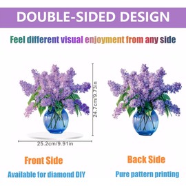 Hanging Diamond Window Art Kit, Vase Flower Diamonds Painting Kits for Adults Lavender Purple Lilacs, DIY Acrylic Diamond Placement Board Ornament