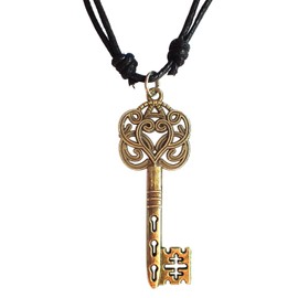 Bijoux de Ja Antique Bronze Celtic Knot Skeleton Key Charm Pendant Adjustable Cord Necklace