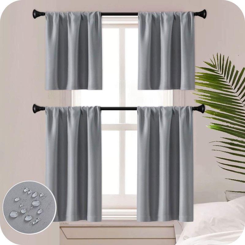 MRTREES Kitchen Waterproof Windows Curtains with Rod Pocket, Short Grey